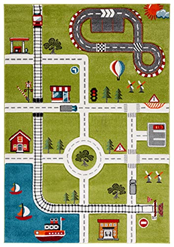 SAFAVIEH Carousel Kids Collection 5'3" x 7'6" Green / Ivory CRK192Y Neighborhood Nursery Playroom Area Rug