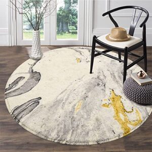 HAOCOO Round Area Rugs 3' Diameter Modern Abstract Beige Marble Throw Rugs Super Soft Velvet Non-Slip Chic Distressed Accent Floor Carpet for Bedroom Living Room Nursery Decor