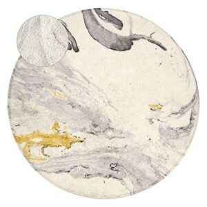 HAOCOO Round Area Rugs 3' Diameter Modern Abstract Beige Marble Throw Rugs Super Soft Velvet Non-Slip Chic Distressed Accent Floor Carpet for Bedroom Living Room Nursery Decor