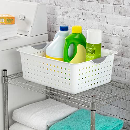 Sterilite Large Ultra Plastic Durable Storage Bin Tote Baskets with Comfortable Handles for Household and Office Organization, White, 12 Pack