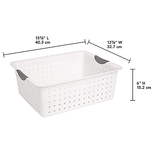 Sterilite Large Ultra Plastic Durable Storage Bin Tote Baskets with Comfortable Handles for Household and Office Organization, White, 12 Pack