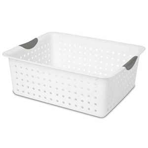 Sterilite Large Ultra Plastic Durable Storage Bin Tote Baskets with Comfortable Handles for Household and Office Organization, White, 12 Pack