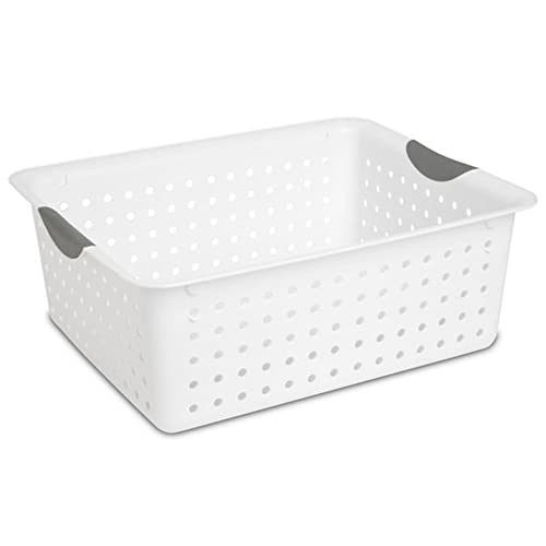 Sterilite Large Ultra Plastic Durable Storage Bin Tote Baskets with Comfortable Handles for Household and Office Organization, White, 12 Pack