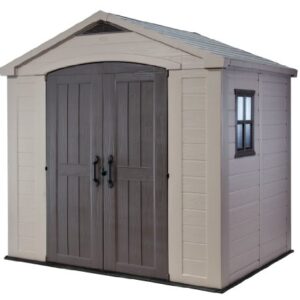 Keter Factor 8x6 Large Resin Outdoor Shed for Patio Furniture, Lawn Mower, and Bike Storage, Taupe/Brown