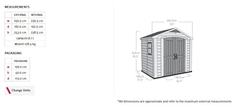 Keter Factor 8x6 Large Resin Outdoor Shed for Patio Furniture, Lawn Mower, and Bike Storage, Taupe/Brown