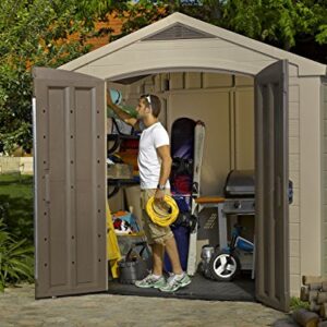 Keter Factor 8x6 Large Resin Outdoor Shed for Patio Furniture, Lawn Mower, and Bike Storage, Taupe/Brown