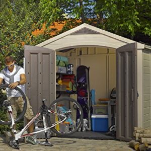 Keter Factor 8x6 Large Resin Outdoor Shed for Patio Furniture, Lawn Mower, and Bike Storage, Taupe/Brown