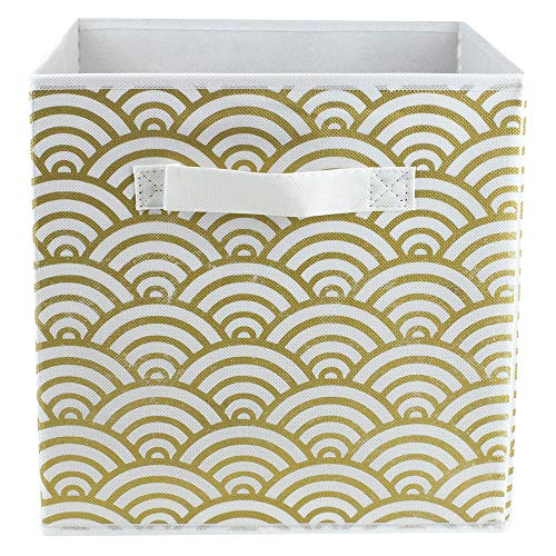 Home Basics Metallic Scallop Non-Woven Storage Bin Cube Basket Box, Dual Handles & Removable Bottoms Collapsible Foldable for Home Decor Office Closet Bedroom Drawer Toy Organizer