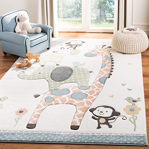 SAFAVIEH Carousel Kids Collection 4' x 6' Ivory CRK120A Animal Nursery Playroom Area Rug