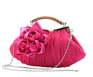genda 2archer embellish sheer chiffon exterior big floral party clutch evening handbag (hot pink)