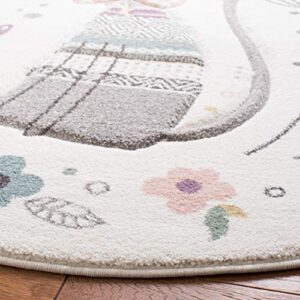 SAFAVIEH Carousel Kids Collection 5'3" Round Ivory / Pink CRK187A Cat Nursery Playroom Area Rug