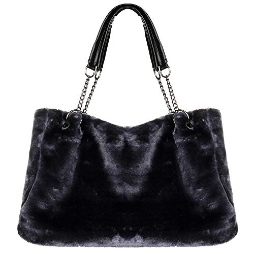 Large Capacity Fuzzy Shoulder Bags For Women Hobo Handbags Fur Handbags Fashion Bags (Grey)