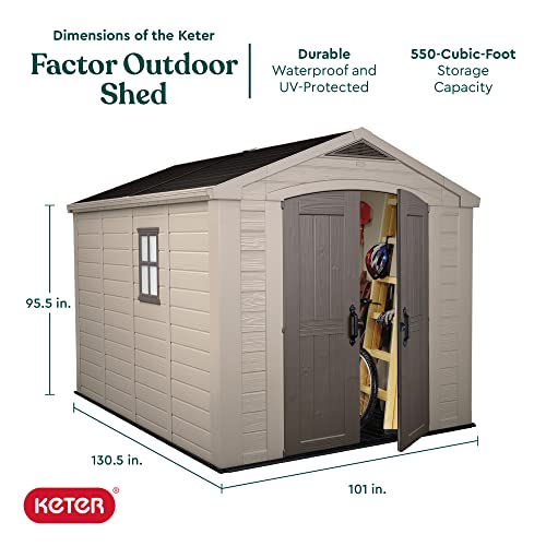 Keter Factor 8 x 11 Resin Large Outdoor Storage Shed, 8x11, Taupe