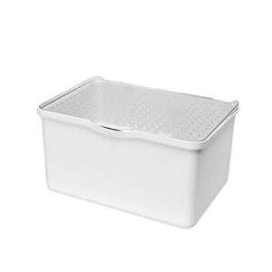 madesmart Medium Stacking Lid Bin - White | STACK COLLECTION | Attached Clear Lid for Visibility | Multi-use Organizer | Non-slip Rubber Feet | BPA Free