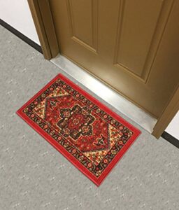kapaqua rubber backed mat 18″ x 31″ red persian medallion doormat accent non-slip rug – rana collection kitchen dining living hallway bathroom pet entry rugs ran2090-12