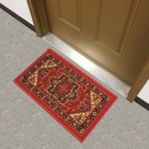 Kapaqua Rubber Backed Mat 18" x 31" Red Persian Medallion Doormat Accent Non-Slip Rug - Rana Collection Kitchen Dining Living Hallway Bathroom Pet Entry Rugs RAN2090-12