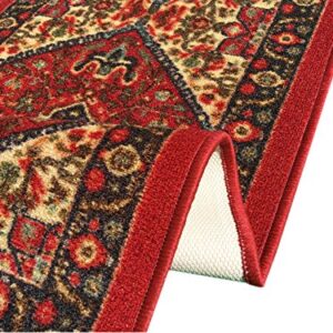 Kapaqua Rubber Backed Mat 18" x 31" Red Persian Medallion Doormat Accent Non-Slip Rug - Rana Collection Kitchen Dining Living Hallway Bathroom Pet Entry Rugs RAN2090-12