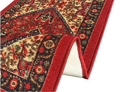 Kapaqua Rubber Backed Mat 18" x 31" Red Persian Medallion Doormat Accent Non-Slip Rug - Rana Collection Kitchen Dining Living Hallway Bathroom Pet Entry Rugs RAN2090-12