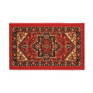 Kapaqua Rubber Backed Mat 18" x 31" Red Persian Medallion Doormat Accent Non-Slip Rug - Rana Collection Kitchen Dining Living Hallway Bathroom Pet Entry Rugs RAN2090-12