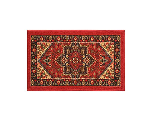 Kapaqua Rubber Backed Mat 18" x 31" Red Persian Medallion Doormat Accent Non-Slip Rug - Rana Collection Kitchen Dining Living Hallway Bathroom Pet Entry Rugs RAN2090-12