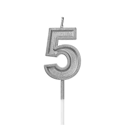 LUTER Silver Glitter Happy Birthday Cake Candles Number Candles Number 5 Birthday Candle Cake Topper Decoration for Party Kids Adults (Number 5)