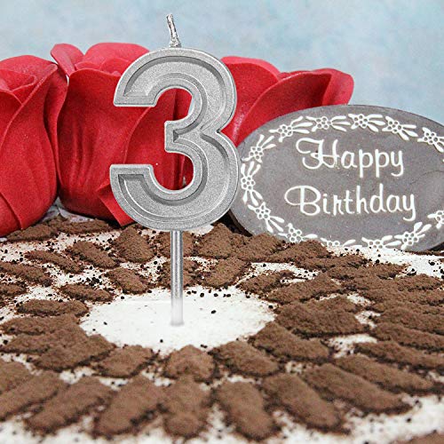 LUTER Silver Glitter Happy Birthday Cake Candles Number Candles Number 5 Birthday Candle Cake Topper Decoration for Party Kids Adults (Number 5)