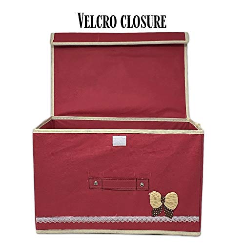 Storage Box Foldable Storage Bin with Lid and Handle – Collapsible Red Containers for Organizing Toys Closets Bedroom Clothes Shoes