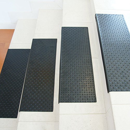 Rubber-Cal "Diamond-Plate Non-Slip Rubber Tread Stair Mats (6 Pack), Black