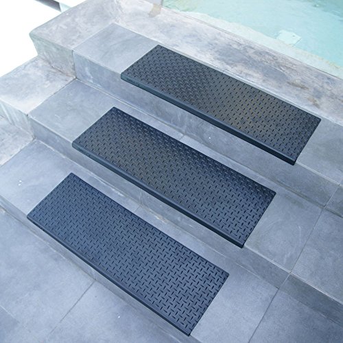 Rubber-Cal "Diamond-Plate Non-Slip Rubber Tread Stair Mats (6 Pack), Black