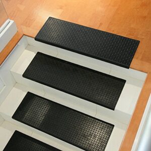 Rubber-Cal "Diamond-Plate Non-Slip Rubber Tread Stair Mats (6 Pack), Black