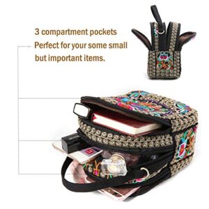 Embroidery Canvas Shoulder Bag Women Vintage Boho Mini Crossbody Bag Handbag Cell Phone Pouch (Red)