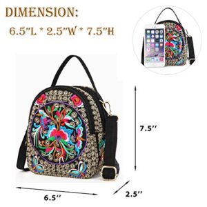 Embroidery Canvas Shoulder Bag Women Vintage Boho Mini Crossbody Bag Handbag Cell Phone Pouch (Red)