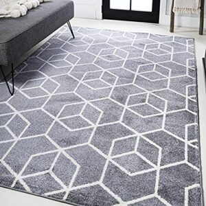 jonathan y seu101f-5 tumbling blocks modern geometric indoor area-rug contemporary casual easy-cleaning bedroom kitchen living room non shedding, 5 x 8, gray/white