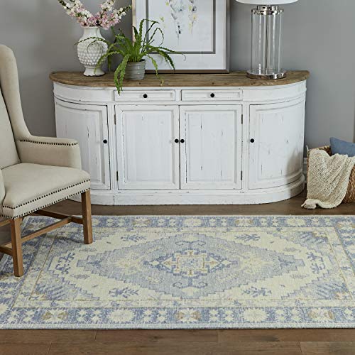 Momeni Anatolia Wool and Nylon Area Rug, 5'3" X 7'6", Blue