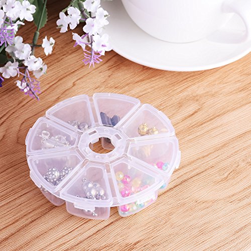 COSMOS 3 Pcs Clear 8 Compartment Round Jewelry Bead Storage Organizer Display Containers Case Box