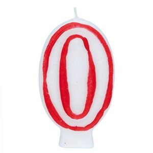 Unique Deluxe Number 0 Birthday Candle, 5", White & Red