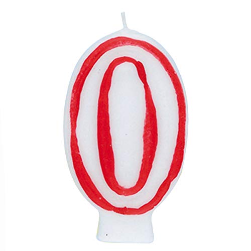Unique Deluxe Number 0 Birthday Candle, 5", White & Red