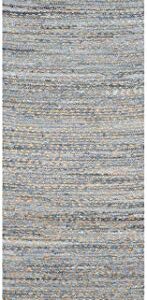 SAFAVIEH Cape Cod Collection 2'3" x 16' Natural / Blue CAP350A Handmade Flatweave Coastal Braided Jute Runner Rug