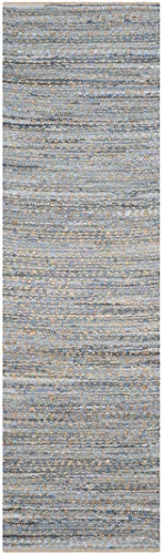 SAFAVIEH Cape Cod Collection 2'3" x 16' Natural / Blue CAP350A Handmade Flatweave Coastal Braided Jute Runner Rug