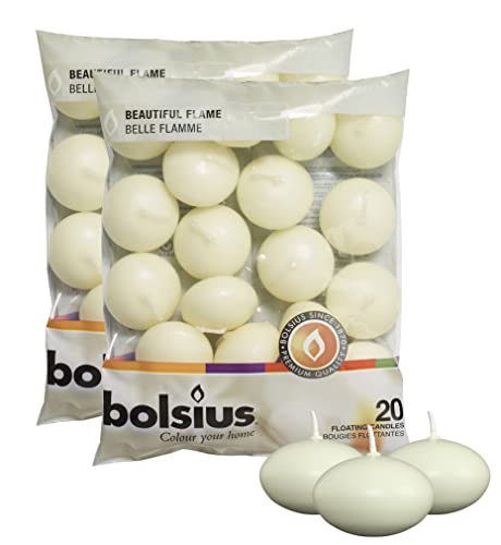 BOLSIUS Unscented 1.75" Floating Candles - Pure Rich Creamy Ivory, 40 Set - Smokeless, European Quality - Imbue Breathtaking Ambiance for Romantic Wedding Centerpieces, Decorations, Holiday Parties