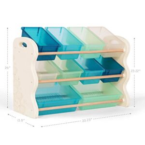 B. spaces by Battat – Totes Tidy Toy Organizer – Kids Furniture Set Storage Unit with 10 Stackable Bins – Ivory, Sea and Mint