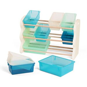 B. spaces by Battat – Totes Tidy Toy Organizer – Kids Furniture Set Storage Unit with 10 Stackable Bins – Ivory, Sea and Mint