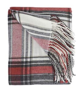 fennco styles classic plaid pattern tassel trim throw blanket 50 x 60 inch – red white throw for couch, home decor and holiday winter season