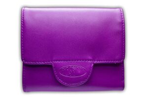 big skinny women’s trixie leather tri-fold slim wallet, holds up to 30 cards, plum purple