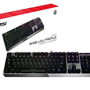 MSI Vigor GK50 Low Profile RGB Mechanical Gaming Keyboard, Kailh White Low Profile Switches, Brushed Aluminum Design, Ergonomic Keycap Design, RGB Mystic Light