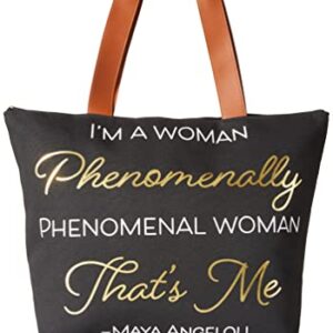 African American Expressions - Maya Angelou Phenomenal Woman Canvas Tote Bag (20" x 15") CHB02, Black