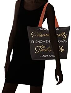 African American Expressions - Maya Angelou Phenomenal Woman Canvas Tote Bag (20" x 15") CHB02, Black