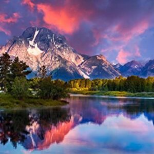 Sunrise at Oxbow Bend Grand Teton National Park Photo Photograph Mountain Nature Landscape Scenic Scenery Parks Picture America Trees Autumn Lake Reflection Cool Wall Decor Art Print Poster 36x24