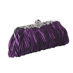 qzunique women’s vintage satin clutch purse pleated crystal evening handbag shoulder bag purple
