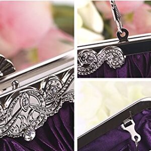 QZUnique Women's Vintage Satin Clutch Purse Pleated Crystal Evening Handbag Shoulder Bag Purple